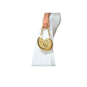Gold Nautilus Shell Clutch Bag Metallic Seashell Crossbody Evening Handbag